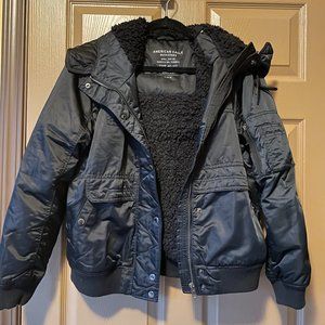American Eagle Cropped Cargo Bomber Sherpa Jacket